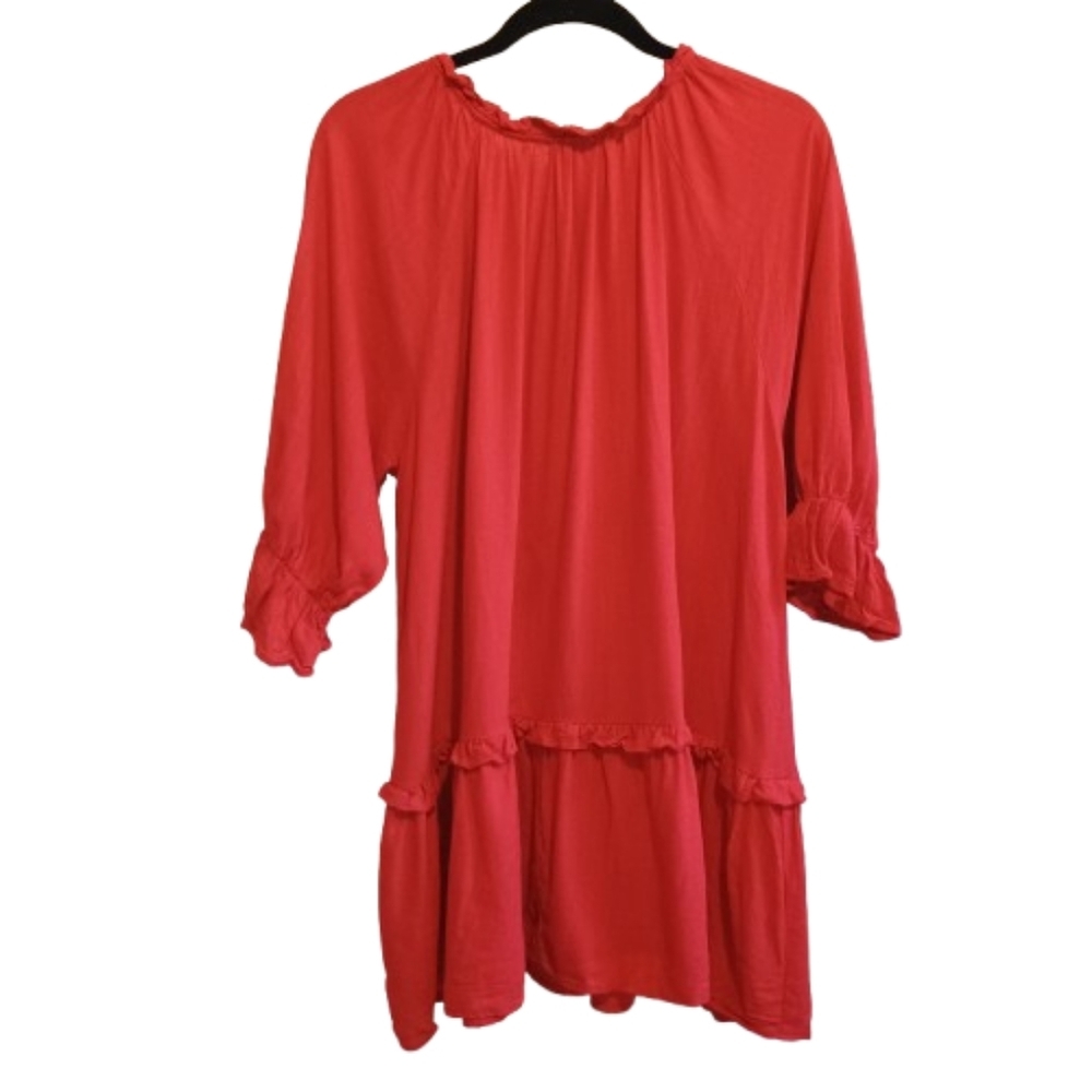 M Shopthemint Women’s Size M Red Linen Cotton Ruffle Peasant Tunic Dress Boho - Picture 5 of 13